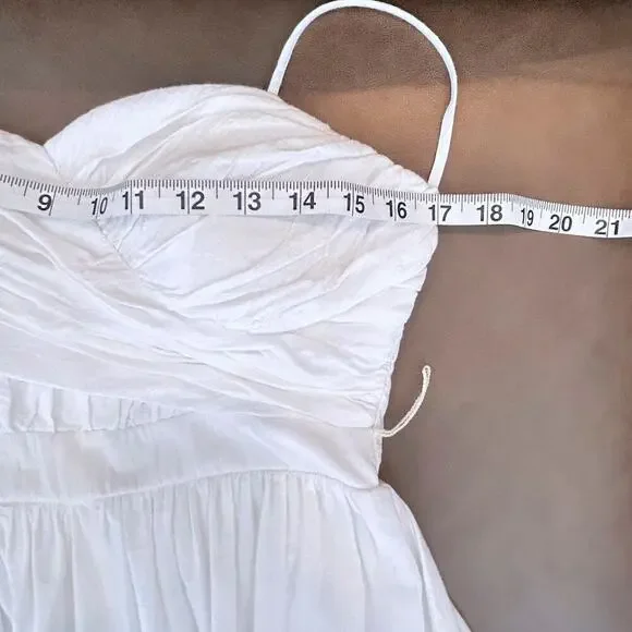 Coastal Cowgirl White Ruched Ruffles with eyelet Dress Small Cottage Coquette - Picture 7 of 9